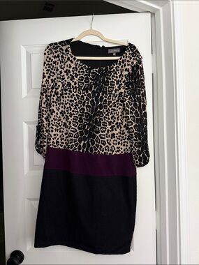 Luxology Leopard Print Colorblock Dress - Black, Cream & Plum